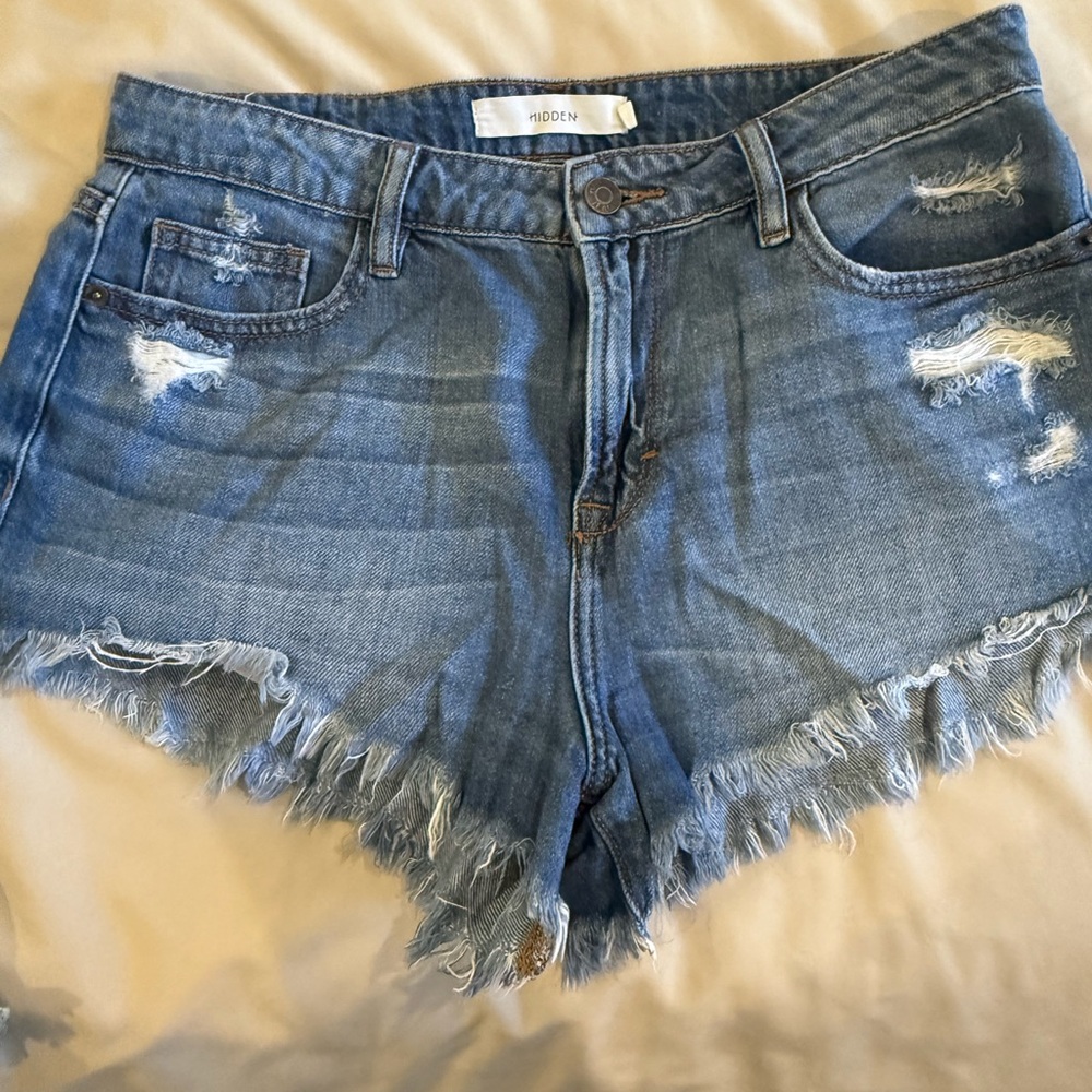 Hidden Frayed Hem Blue Jean Shorts super soft